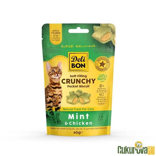 DELİBON CRUNCHY İÇİ DOLGULU BİSKÜVİ TAVUKLU VE NANELİ KEDİ ÖDÜLÜ 60 GR