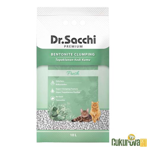 DR. SACCHI PREMIUM FRESH SÜPER TOPAKLANAN İNCE TANELİ KOKUSUZ BENTONİT KEDİ KUMU 10 L