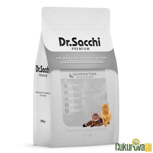 DR. SACCHI PREMIUM SOMONLU VE TON BALIKLI DÜŞÜK TAHILLI KISIRLAŞTIRILMIŞ KEDİ MAMASI 1.5 KG