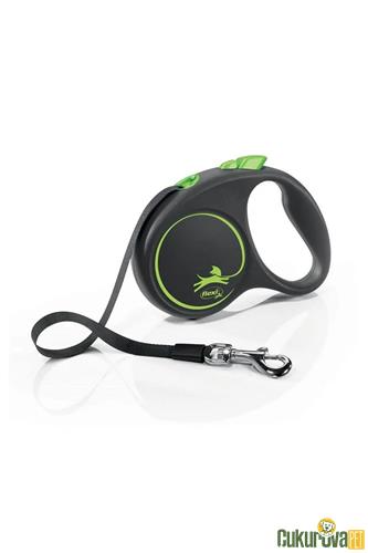 FLEXI BLACK DESING 5 CM OTOMATİK ŞERİT KÖPEK GEZDİRME KAYIŞI M YEŞİL