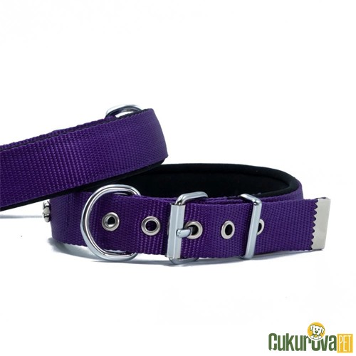 Doggie Konforlu Dokumadan El Yapımı Köpek Boyun Tasması M - 2.5 x 37 - 45 Cm - Mor