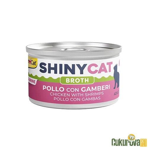 GIMCAT SHINYCAT BROTH SOS İÇİNDE TAVUKLU VE KARİDESLİ YETİŞKİN KEDİ KONSERVESİ 70 GR
