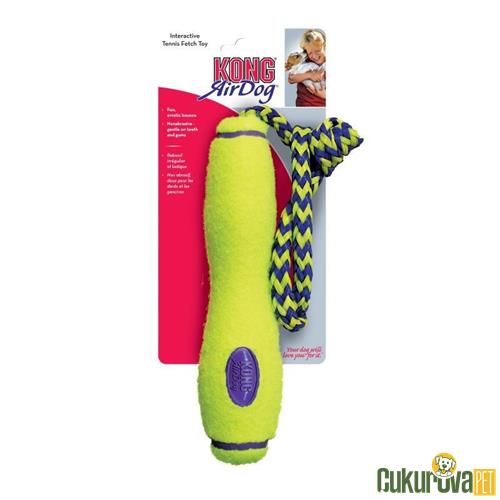 KONG AIR DOG FETCH STICK İPLİ SESLİ TENİS TOPU KÖPEK OYUNCAĞI - 28 CM - SARI