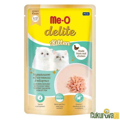 MEO DELITE POUCH KITTEN TAVUKLU SOMONLU VE KEÇİ SÜTLÜ YAVRU KEDİ KONSERVESİ 70 GR