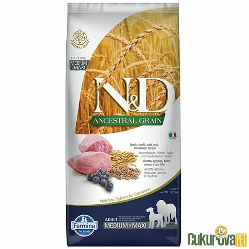 N & D ANCESTRAL KUZU ETLİ VE YABAN MERSİNLİ ORTA VE BÜYÜK IRK ATA TAHILLI YETİŞKİN KÖPEK MAMASI 12 KG