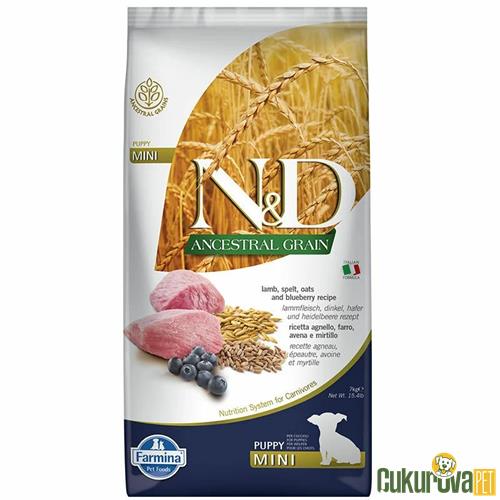 N&D ANCESTRAL GRAIN KUZU ETLİ VE YABAN MERSİNLİ KÜÇÜK IRK ATA TAHILLI YAVRU KÖPEK MAMASI 7 KG