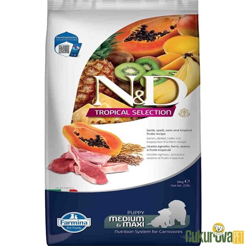 N&D TROPICAL SELECTION KUZU ETLİ VE TROPICAL MEYVELİ ORTA VE BÜYÜK IRK YAVRU KÖPEK MAMASI 10 KG