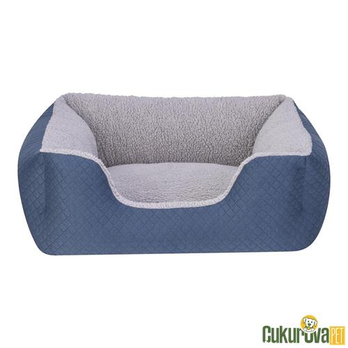 PET COMFORT ECHO KEDİ & KÖPEK YATAĞI MAVİ - GRİ PELUŞ S - 60 x 50 CM