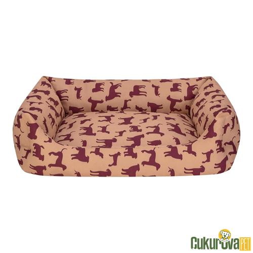 PET COMFORT UNIFORM BEJ - BORDO KEDİ & KÖPEK YATAĞI M - 70 x 60 CM