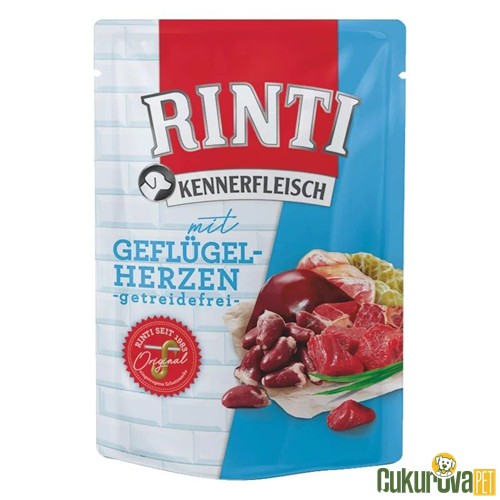 RINTI POUCH SIĞIR ETLİ VE TAVUK YÜREKLİ TAHILSIZ KÖPEK YAŞ MAMASI 400 GR