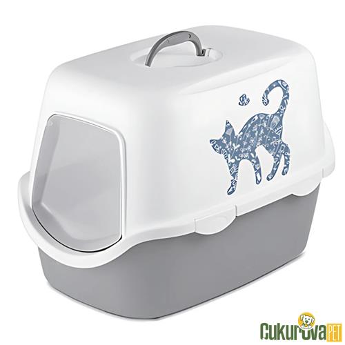 STEFANPLAST CATHY GRIFFE KAPALI KEDİ TUVALETİ - GRİ / BEYAZ