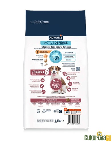 Advance Vitality+8 Senior Mini Tavuklu Ve Pirinçli Yaşlı Köpek Maması 3 Kg