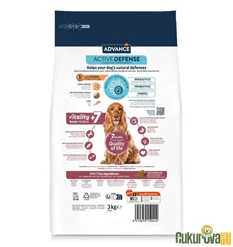 Advance Vitality+7 Senior Medium Tavuklu Ve Pirinçli Yaşlı Köpek Maması 3 Kg