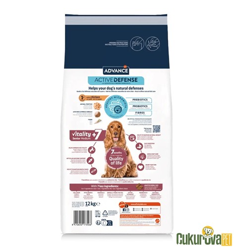 Advance Vitality+7 Senior Medium Tavuklu Yaşlı Köpek Maması 12 Kg