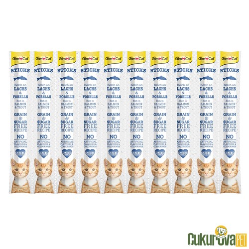 GimCat Sticks Somonlu ve Alabalıklı Kedi Ödül Çubuğu 10 x 5 Gr