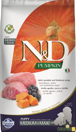 N&D Pumpkin Puppy Medium&Maxi Kuzu Etli Yaban Mersinli Ve Balkabaklı Yavru Köpek Maması 2.5 Kg
