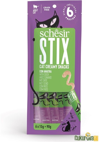 Schesir Stix Cat Creamy Ördekli Kedi Ödül Kreması 6 x 15 Gr