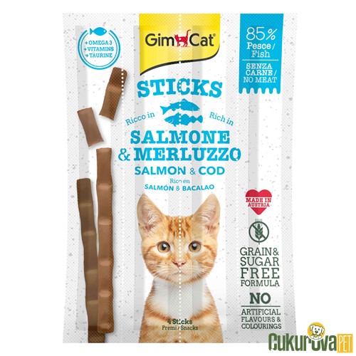 GimCat Sticks Somonlu ve Morina Balıklı Kedi Ödül Çubuğı 4 x 5 Gr