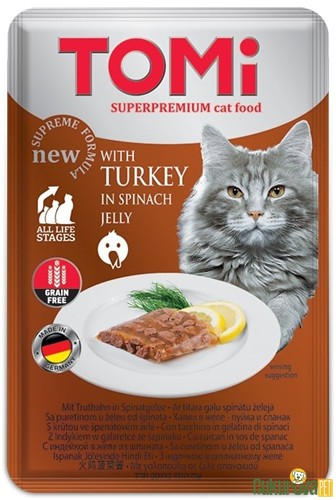Tomi In Jelly Hindili ve Ispanaklı Yetişki̇n Kedi Yaş Maması 100 Gr